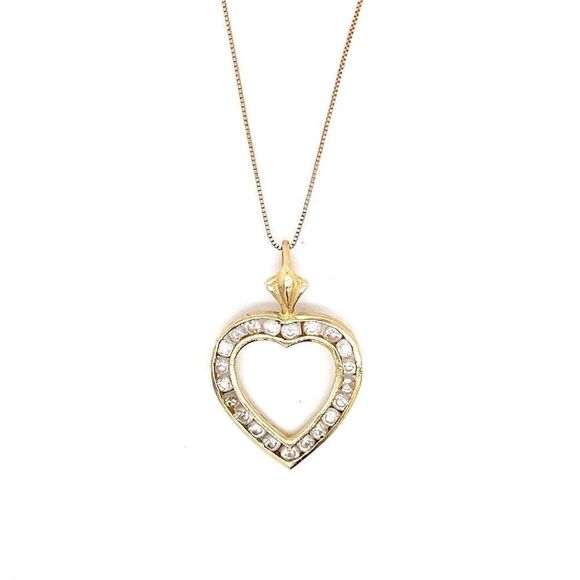 10k YG Cz Heart Necklace - Picture 1 of 8